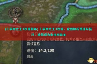 (十字军之王3攻略新手) 十字军之王3攻略，全面解析策略与技巧，助您成为中世纪霸主